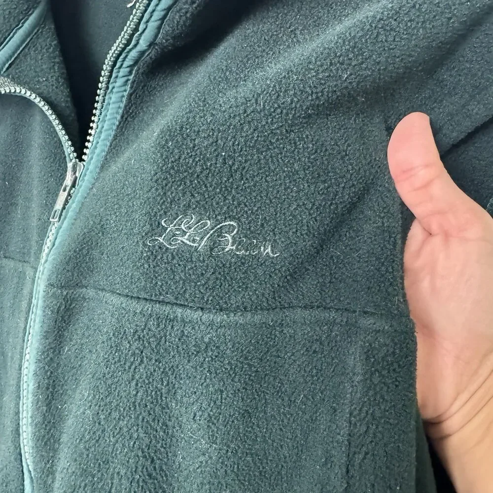 Vtg LL Bean Full Zip Fleece Vest Script Mens Medium USA Green No Size Tag